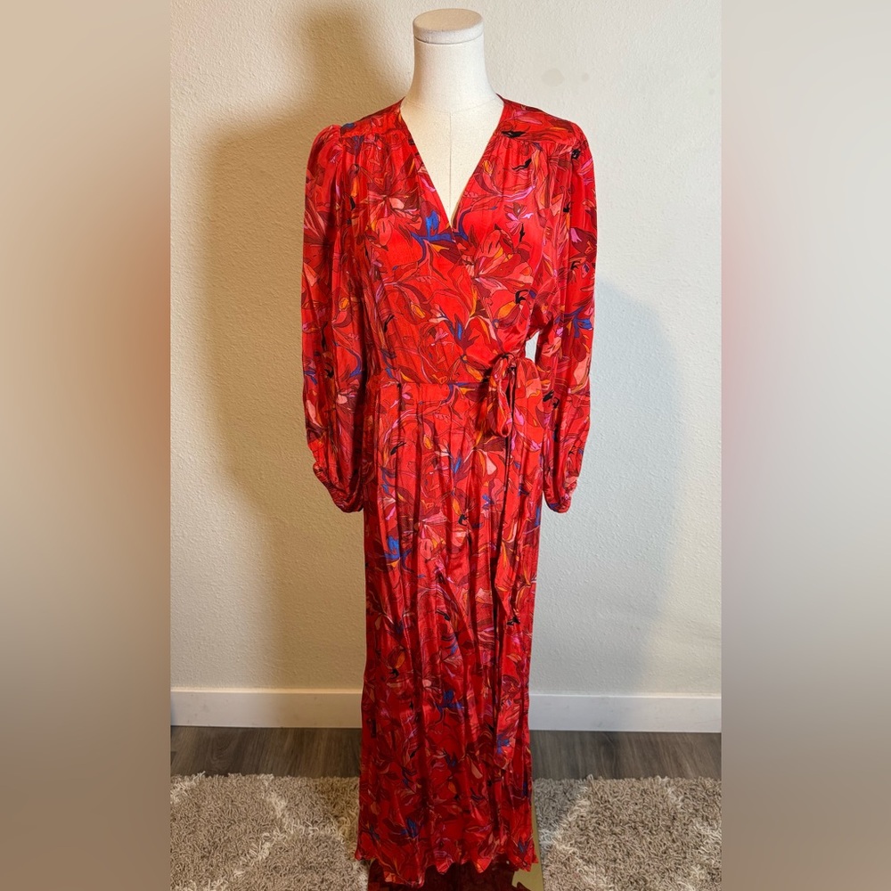 MARIACHER Red Floral Wrap Style Maxi Dress size Medium